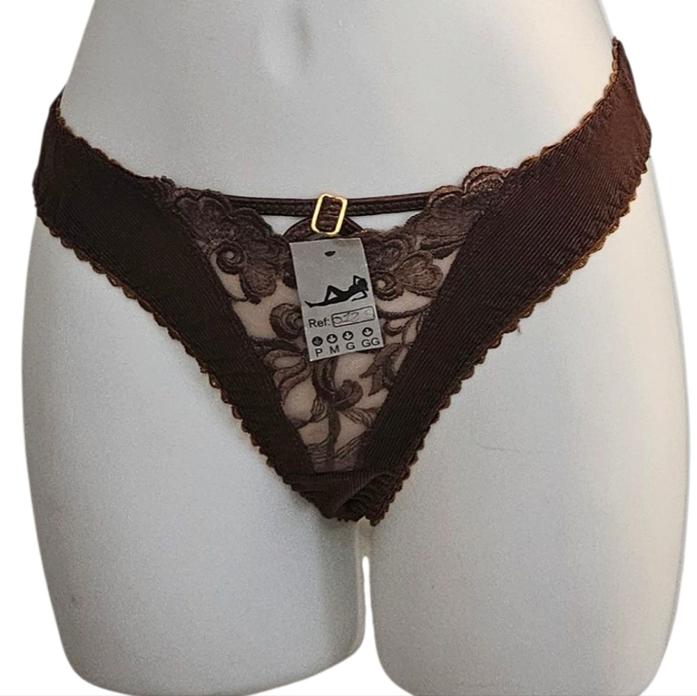 Brazilian Lycra Brown Lace Lingerie Set - Picture 4 of 6